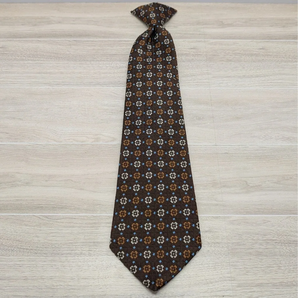 Vintage Kids Brown Floral Clip On Necktie Boys Dress Up Special Occasion